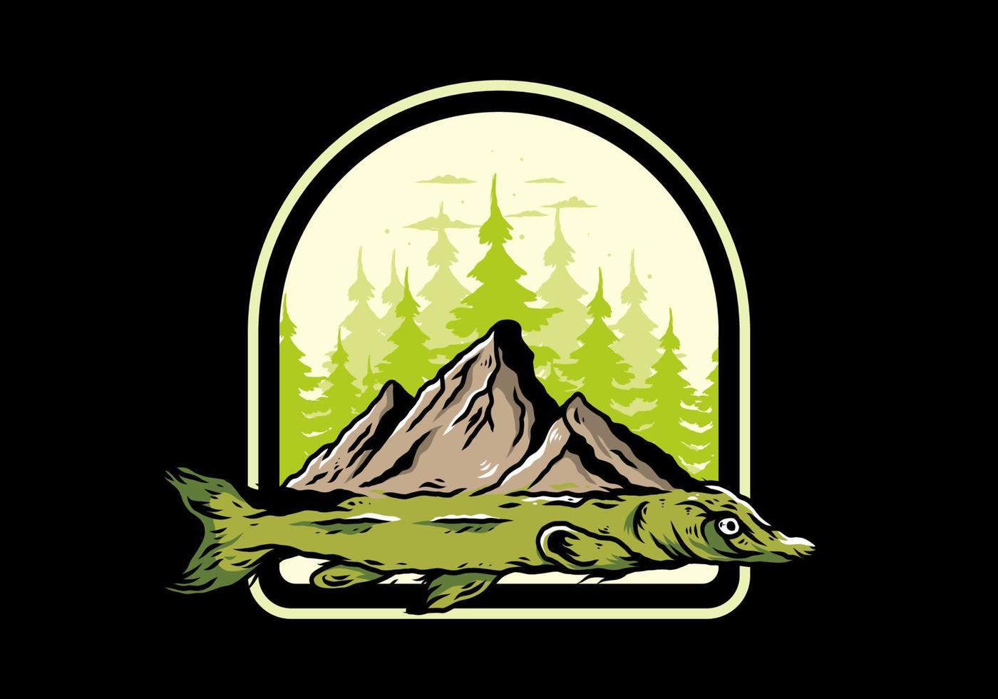 arapaima pez y montaña ilustración vector