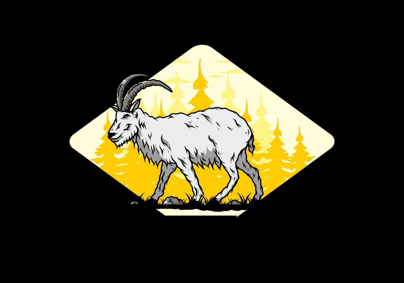 Hairy mountain goat with long horns vector