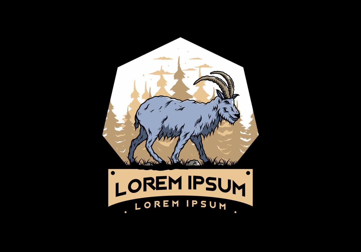 Hairy mountain goat with long horns vector