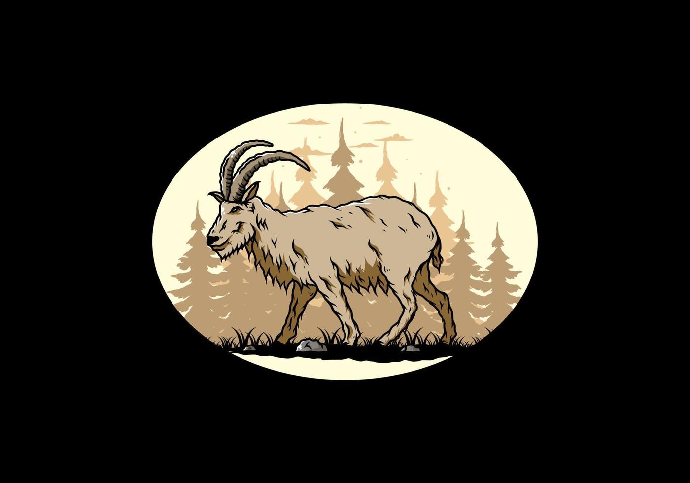 Hairy mountain goat with long horns vector