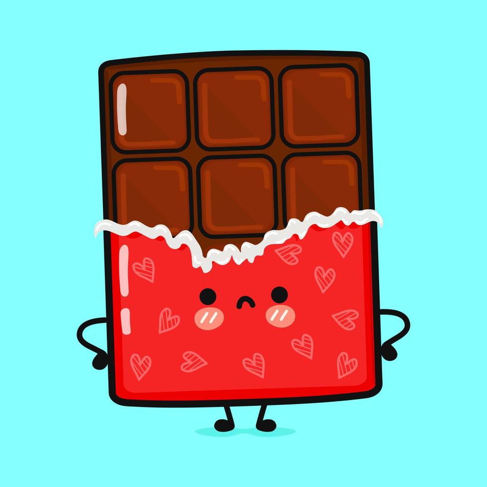 Cute angry chocolate character. Vector hand drawn cartoon kawaii character illustration icon. Isolated on blue background. Sad chocolate character concept