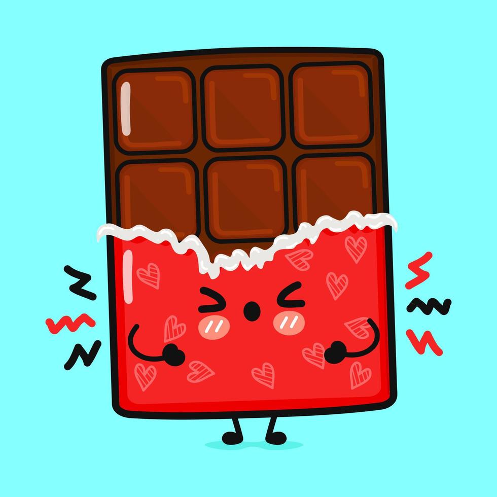 lindo personaje de chocolate enojado. icono de ilustración de personaje kawaii de dibujos animados dibujados a mano vectorial. aislado sobre fondo azul. triste concepto de personaje de chocolate vector