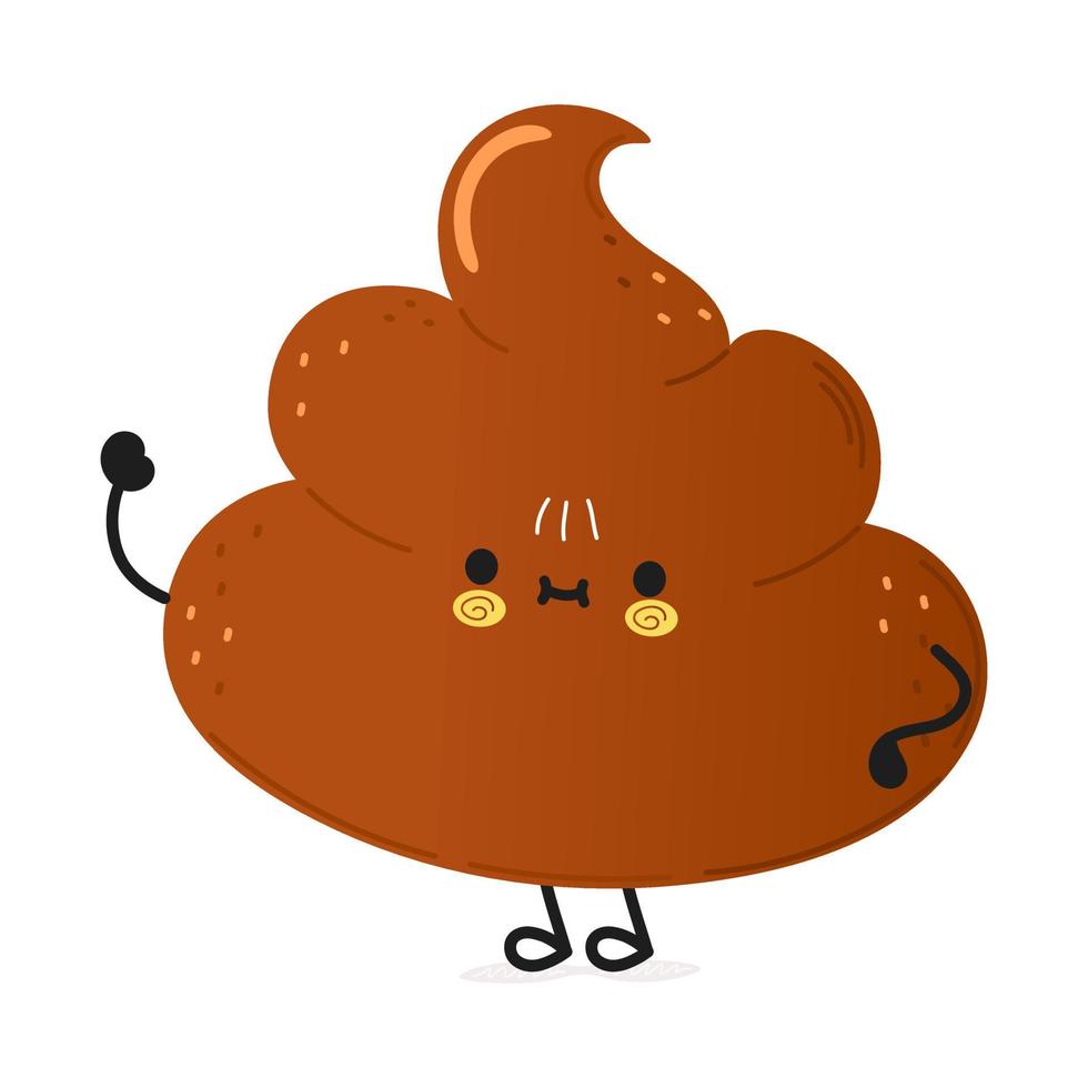 Cute funny poop waving hand character. Vector hand drawn cartoon kawaii character illustration icon. Isolated on whte background. Turd character concept