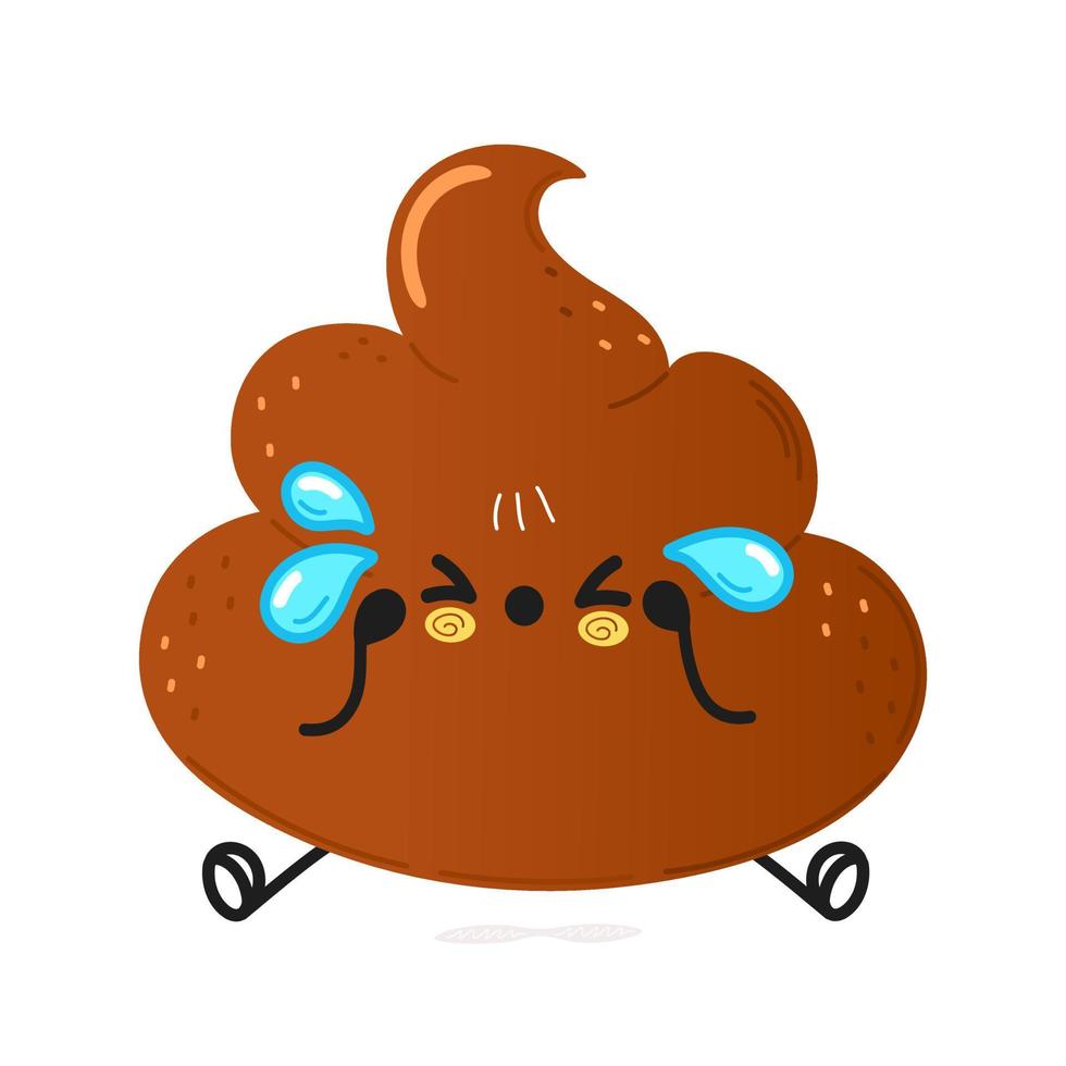 Cute sad poop character. Vector hand drawn cartoon kawaii character illustration icon. Isolated on white background. Sad turd character concept