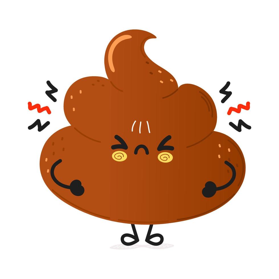 Cute angry poop character. Vector hand drawn cartoon kawaii character illustration icon. Isolated on white background. Sad turd character concept