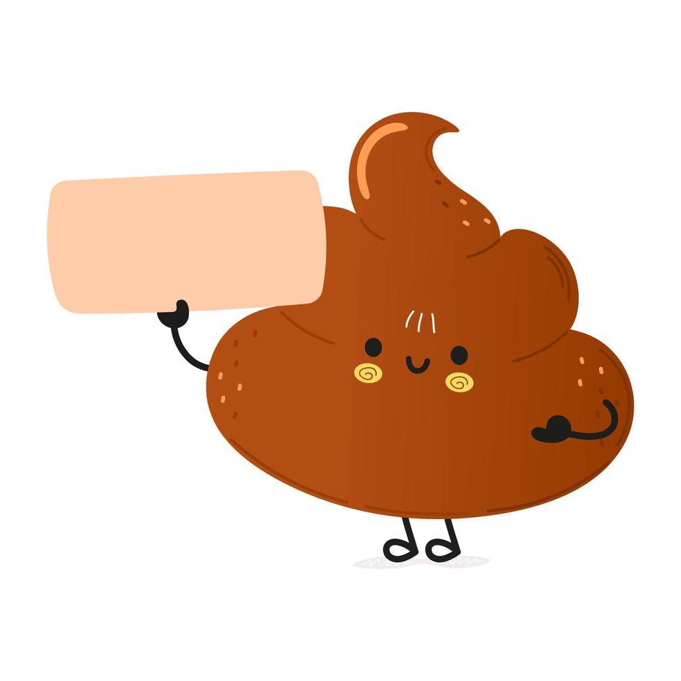 Cute funny poop poster character. Vector hand drawn cartoon kawaii character illustration. Isolated blue background. Turd poster
