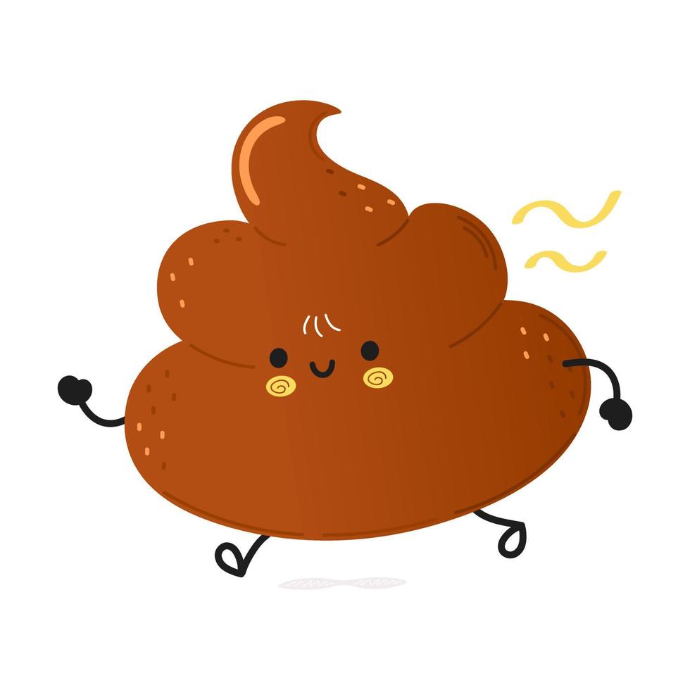 Cute funny running poop. Vector hand drawn cartoon kawaii character illustration icon. Isolated on white background. Run turd concept