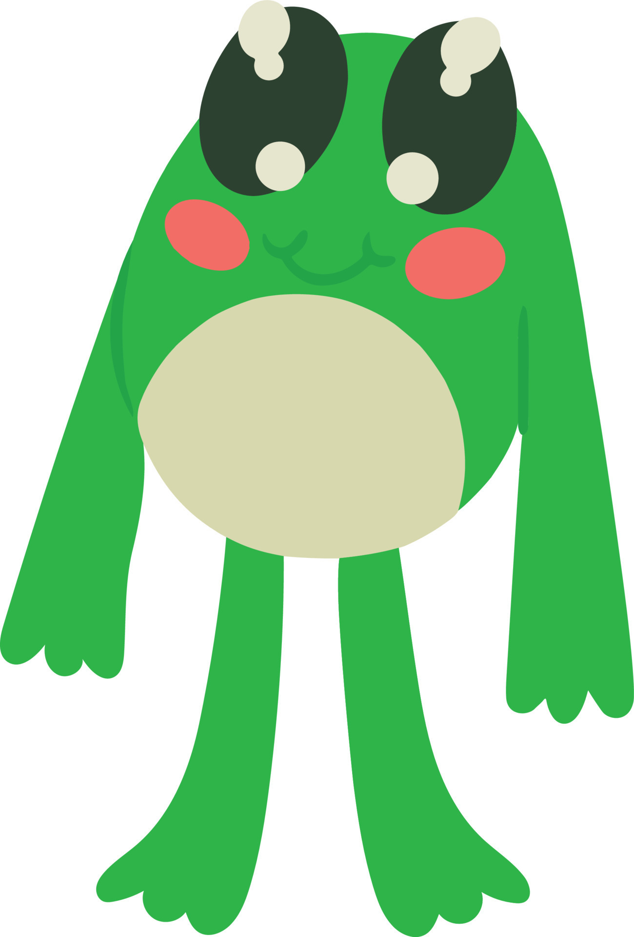 Cute green frog stands on its legs. Vector illustration isolated on