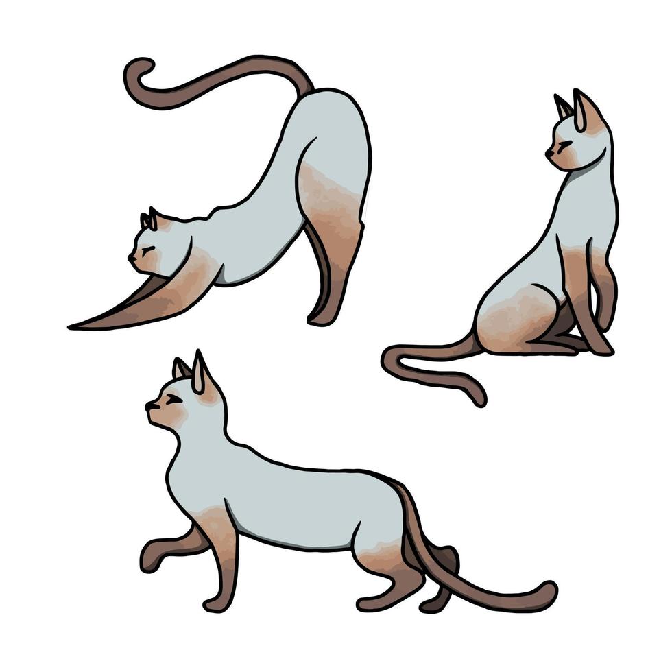 Collection of clip art cats. Set of illustrations of cats isolation on white background. Different poses and movement of cats. Vector illustration