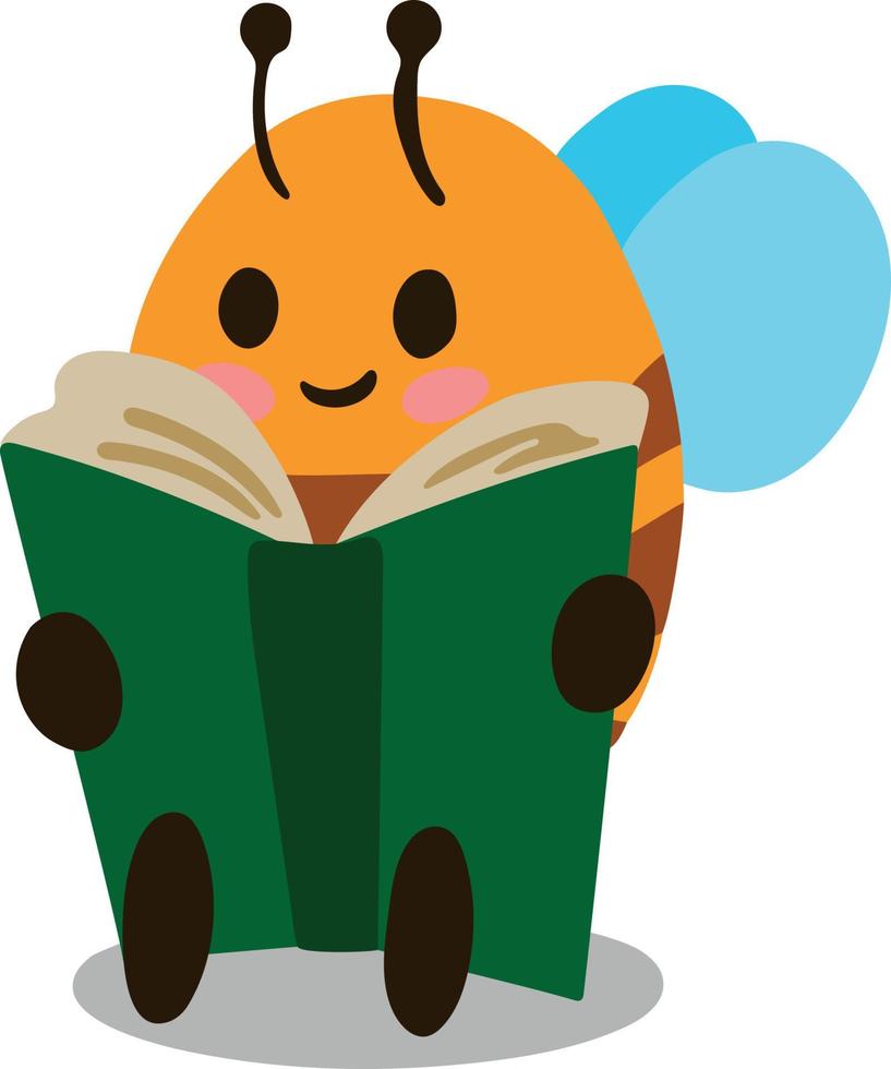 Cute bee reading book. Cartoon bee. Vector illustration. Design element. Isolated on white background