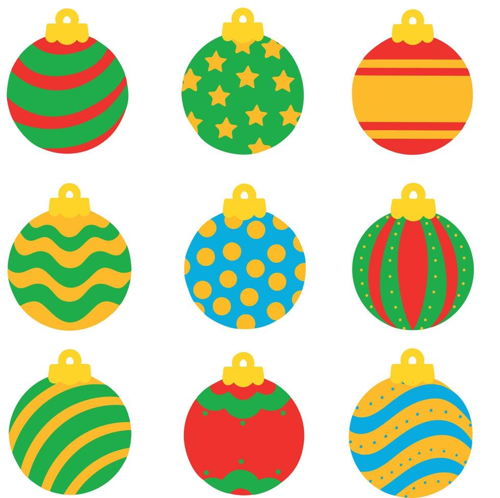 conjunto de bolas de Navidad multicolores aislado sobre fondo blanco. imagen vectorial para usar como elemento de diseño en postales, sitios web, pancartas, carteles para las fiestas vector