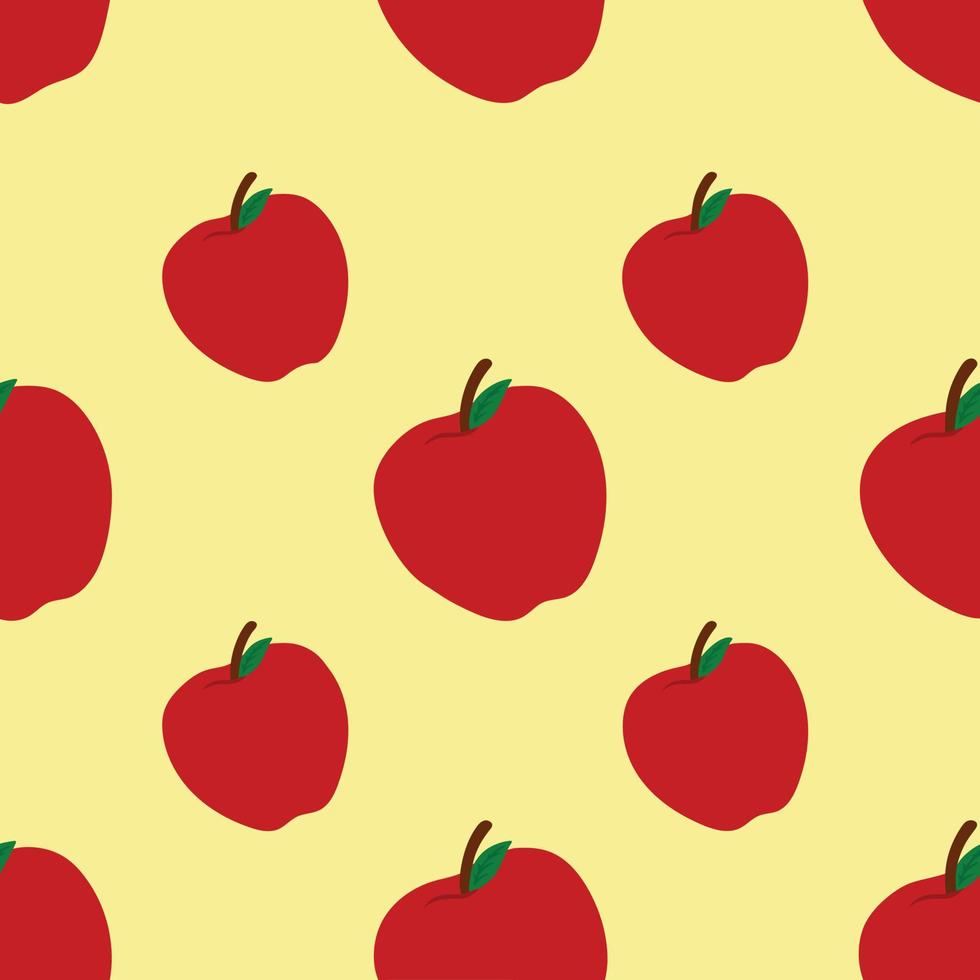 concepto de patrón sin costuras de manzana. manzanas rojas sobre fondo de color. imagen aislada sobre fondo amarillo. ilustración vectorial elemento de diseño para envolver fondos de sitios web de carteles de papel vector