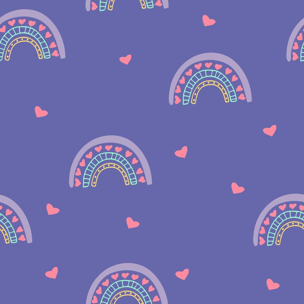 rainbow, heart seamless pattern hand drawn. . wallpaper, wrapping paper, textile, background fairy tale nursery pastel cute vector