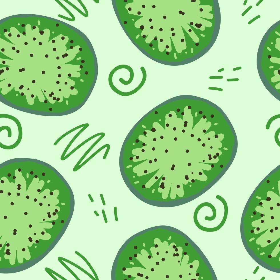 kiwi and doodles seamless pattern. hand drawn. illustration for wallpaper, wrapping paper, textile, background. green fresh juicy summer fruit vector