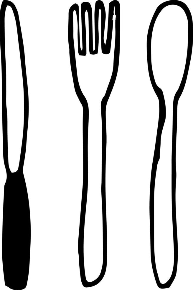 spoon, fork, knife set icon. sketch hand drawn doodle style. , minimalism, monochrome. cutlery crockery food table setting vector