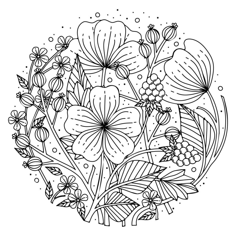 flores decorativas de hibisco dibujadas a mano, elementos de diseño. se puede utilizar para tarjetas, invitaciones, pancartas, carteles, diseño de impresión. fondo floral en estilo de arte de línea vector