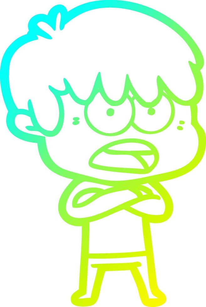 cold gradient line drawing worried cartoon boy vector