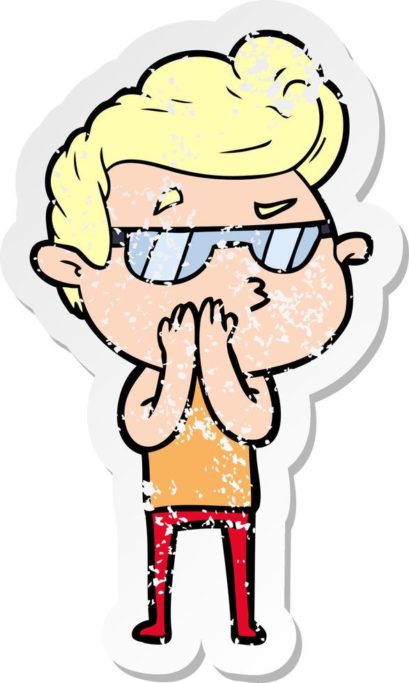 distressed sticker of a cartoon cool guy vector