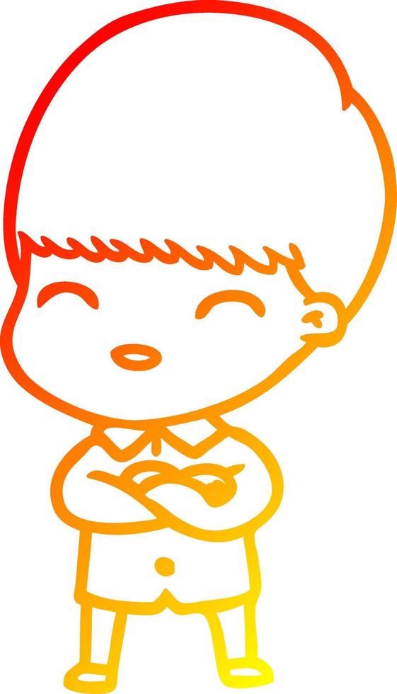 warm gradient line drawing happy cartoon boy vector