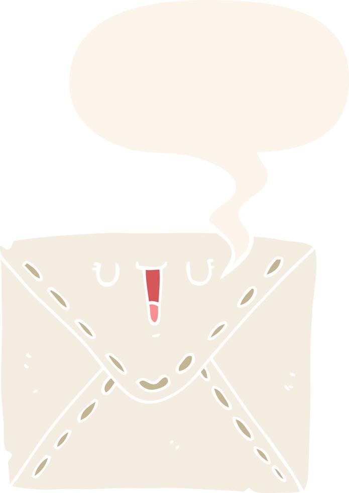 cartoon envelope and speech bubble in retro style vector