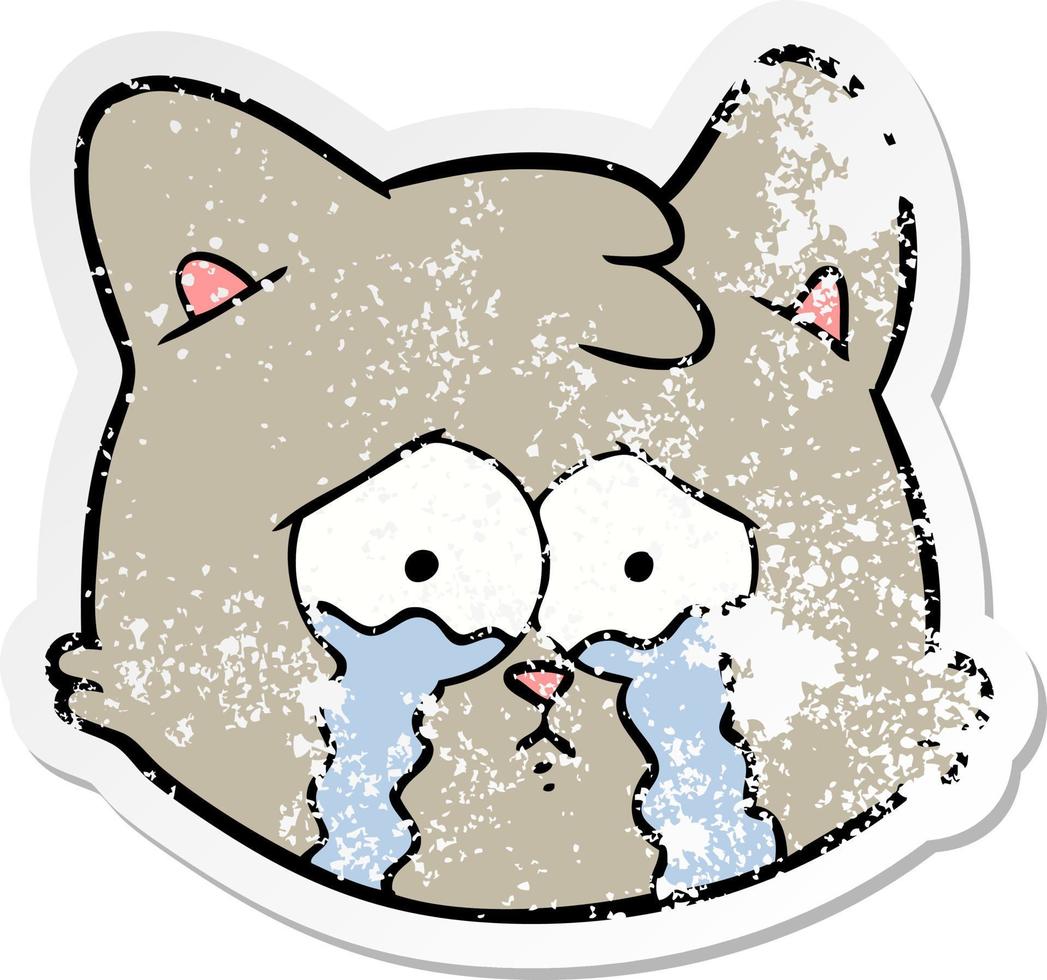 distressed sticker of a crying cartoon cat face vector