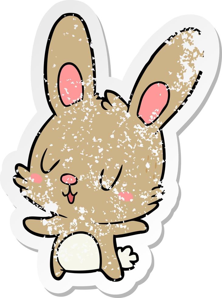 distressed sticker of a cute cartoon rabbit vector