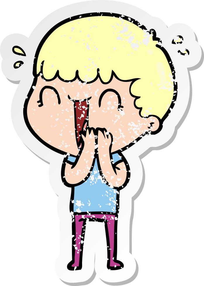 distressed sticker of a laughing cartoon man vector