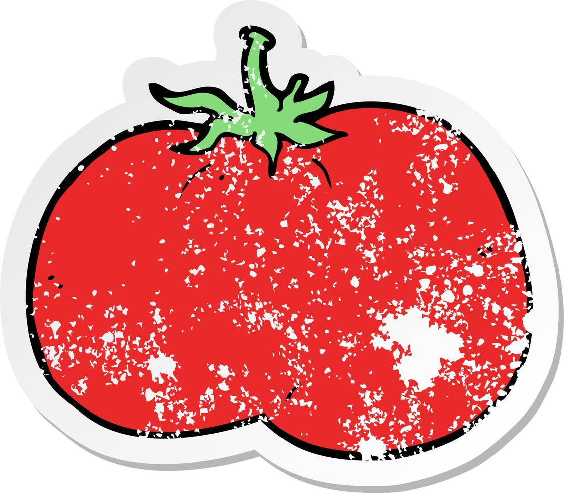 distressed sticker of a cartoon tomato vector