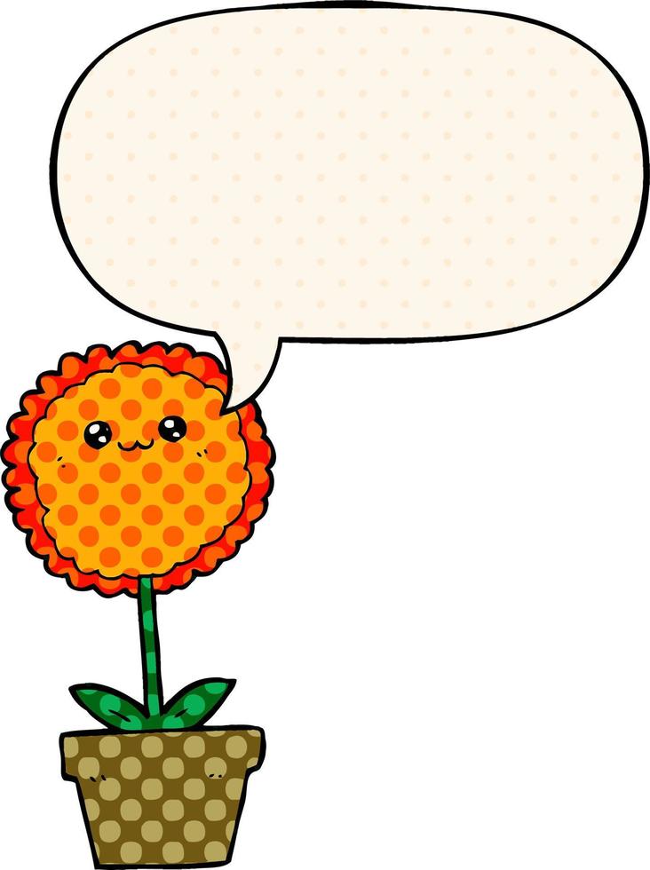 cartoon flower and speech bubble in comic book style vector