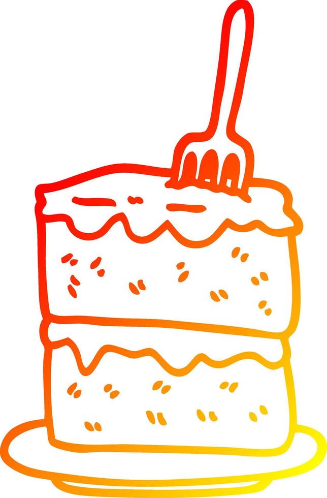warm gradient line drawing cartoon slice of cake vector