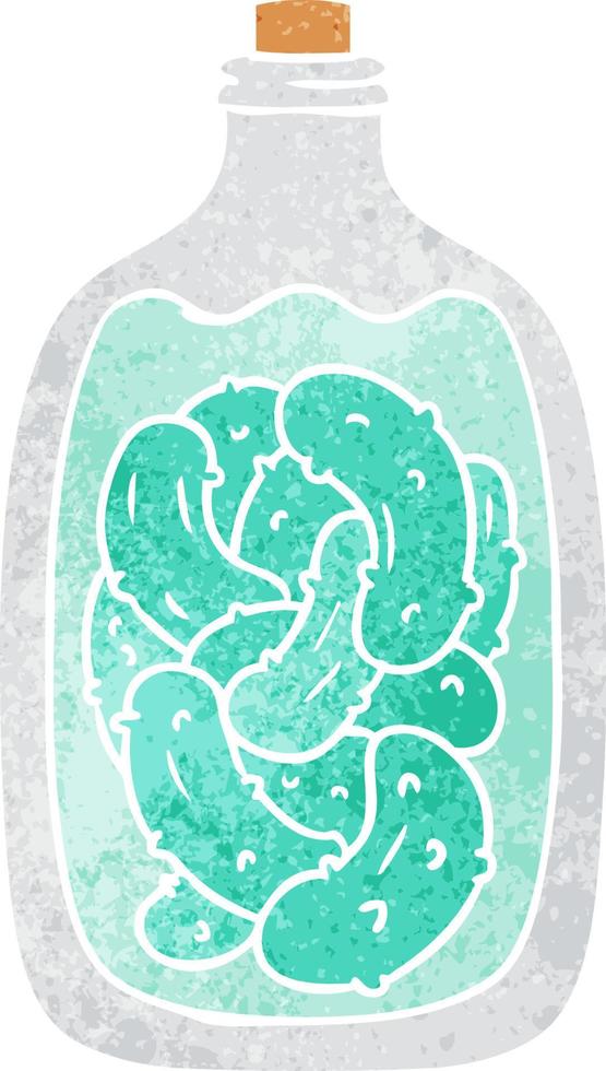 retro cartoon doodle jar of pickled gherkins vector