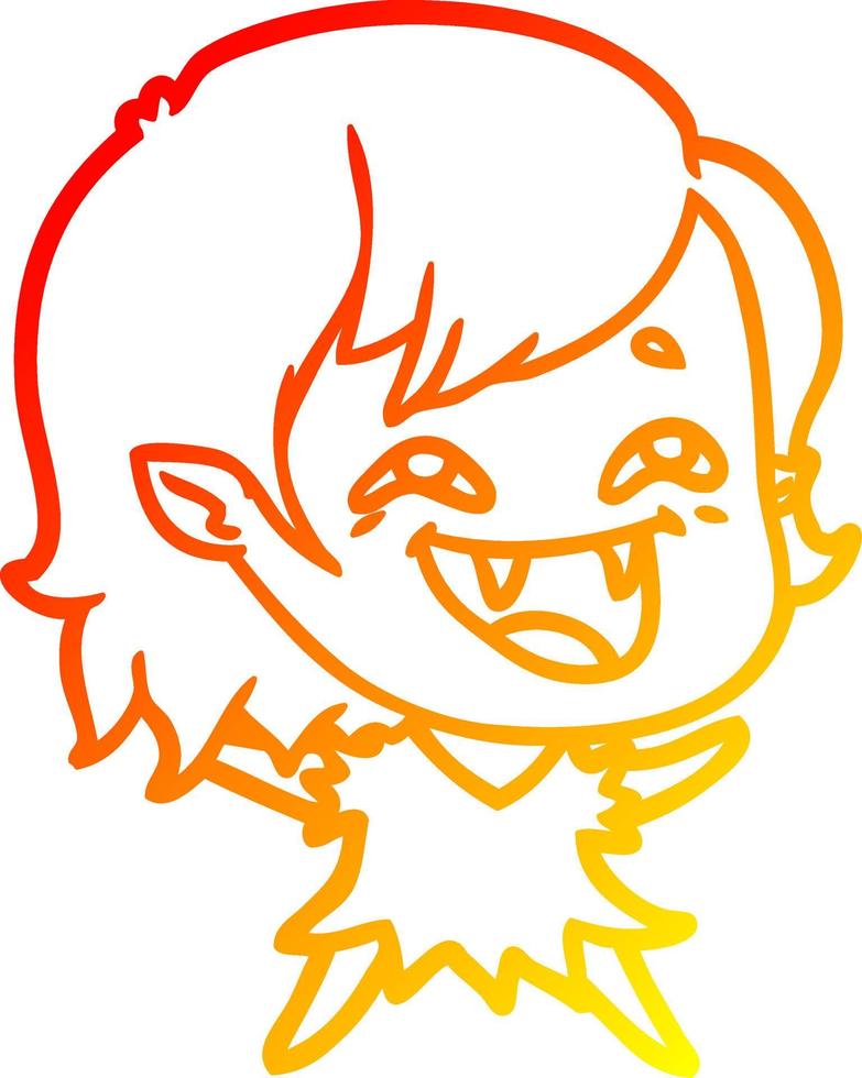 warm gradient line drawing cartoon laughing vampire girl vector