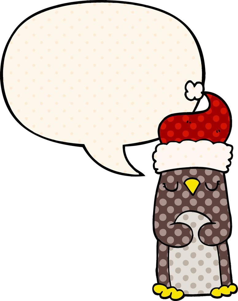 cartoon christmas penguin and speech bubble in comic book style vector