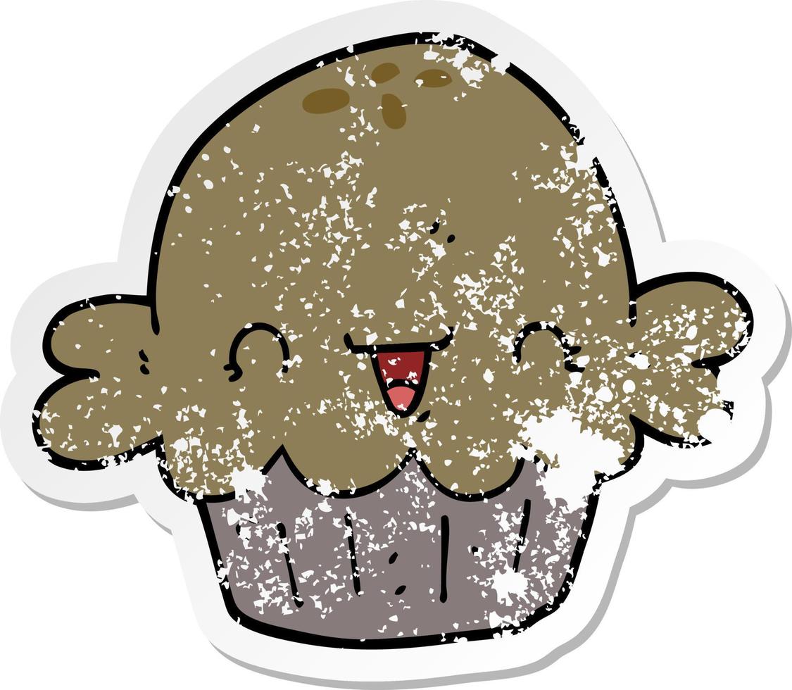 distressed sticker of a cute cartoon pie vector