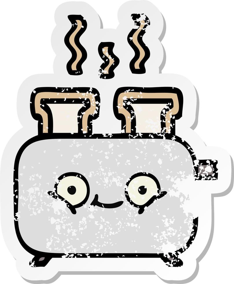 distressed sticker of a cute cartoon of a toaster vector