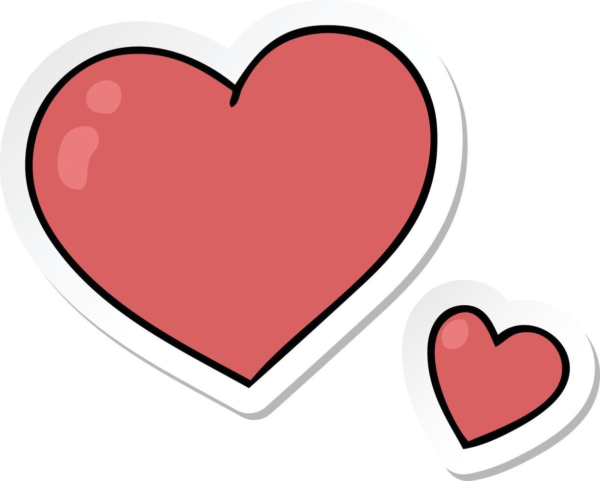 sticker of a quirky hand drawn cartoon pink hearts vector