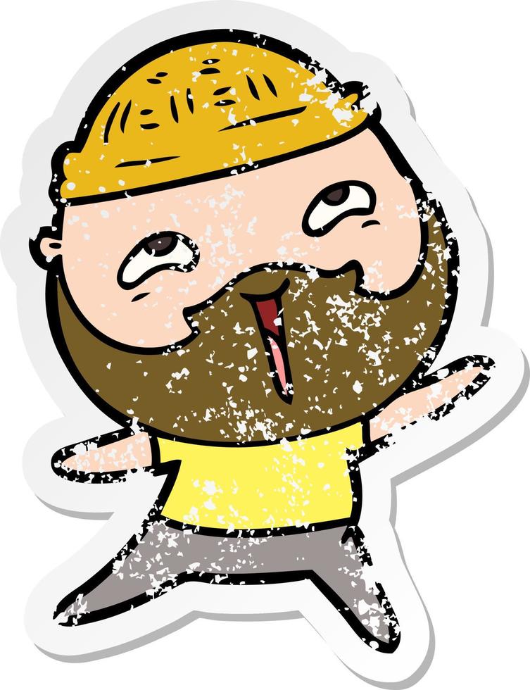 distressed sticker of a cartoon happy bearded man vector