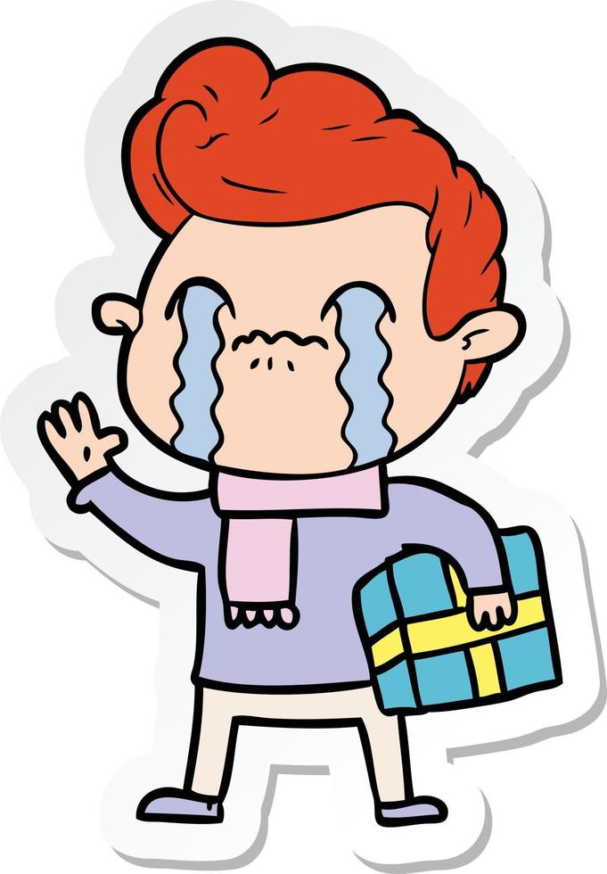 sticker of a cartoon man crying vector