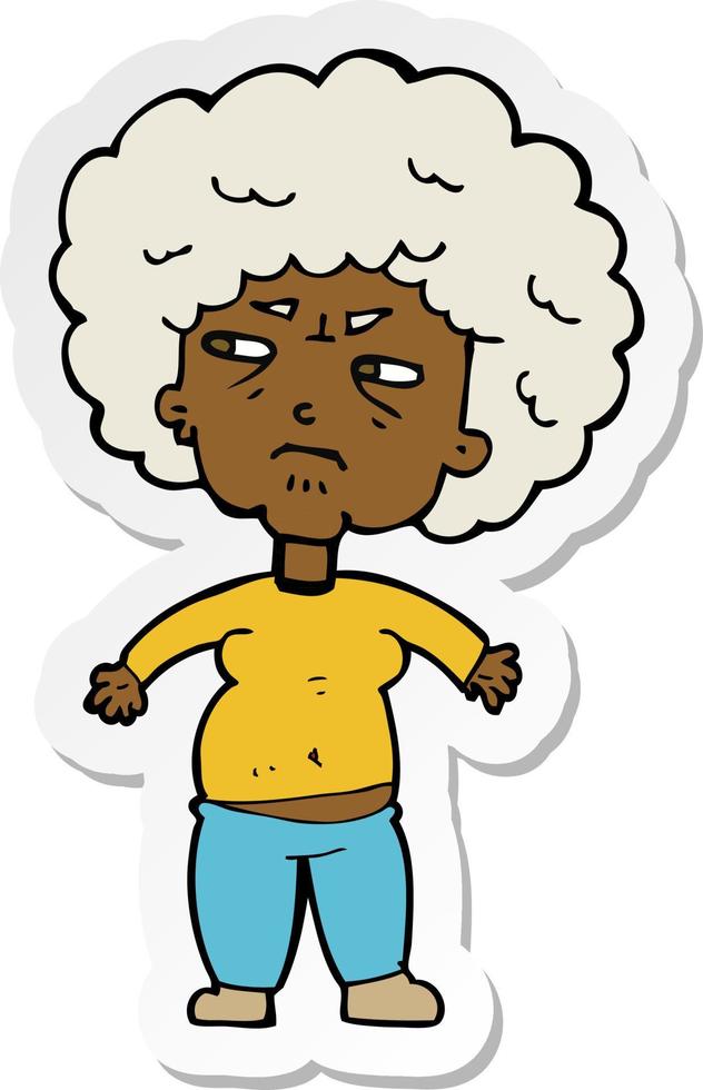 sticker of a cartoon annoyed old woman vector