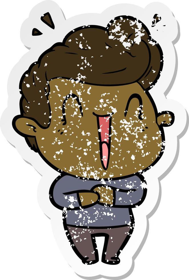 distressed sticker of a excited man cartoon vector