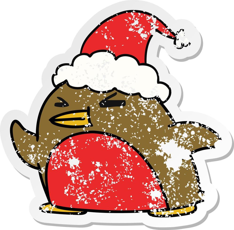 christmas distressed sticker cartoon of kawaii robin vector