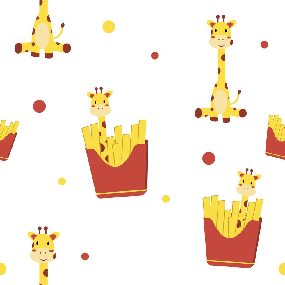 cute giraffe French fries seamless pattern for digital printing or fabric vector