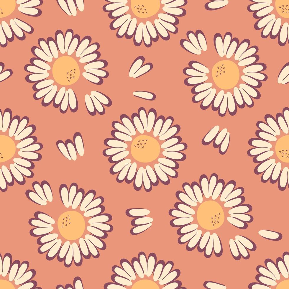 Aesthetic seamless pattern with daisies in hippie style. vector
