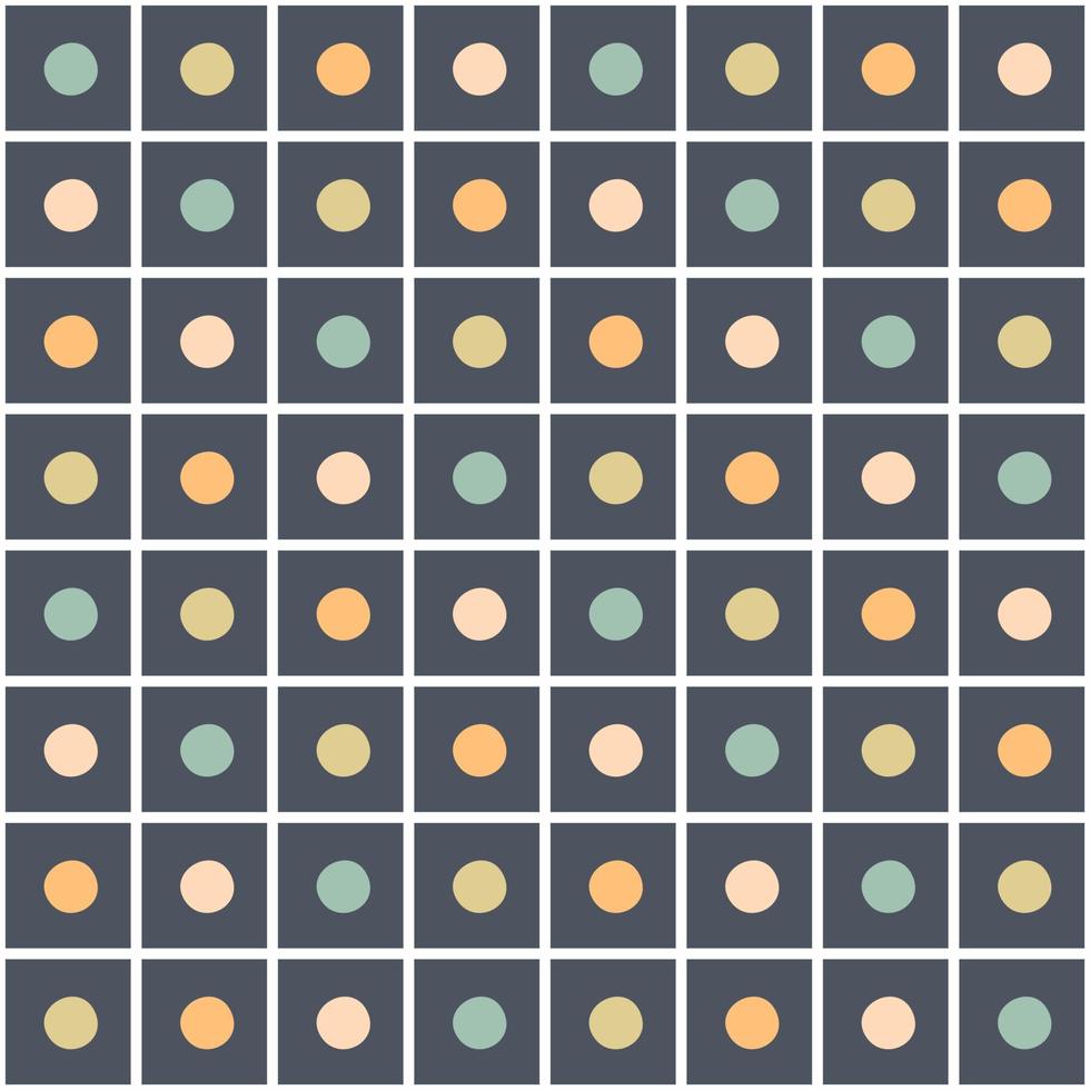 Checkered seamless pattern with round spots in 1970 style. vector