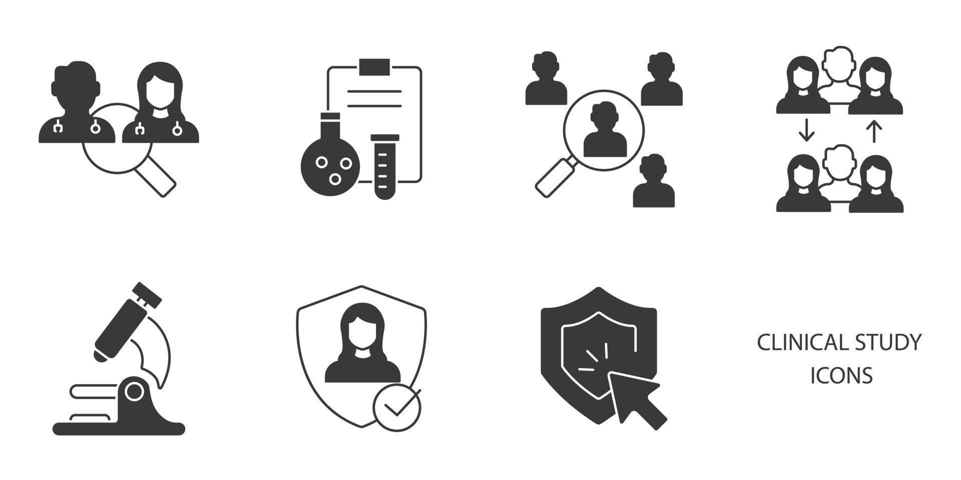 clinical study and clinical trial icons set . clinical study and clinical trial pack symbol vector elements for infographic web