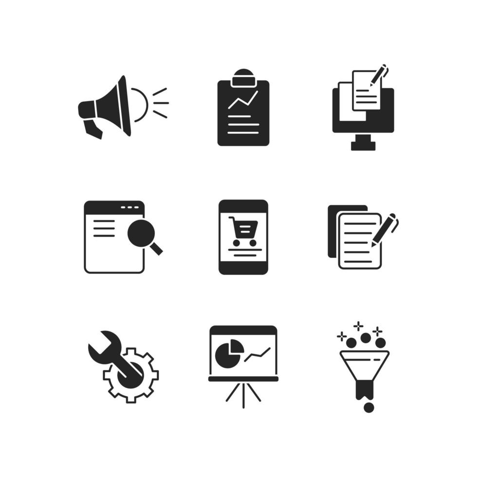 conjunto de iconos de marketing digital. elementos de vector de símbolo de paquete de marketing digital para web de infografía