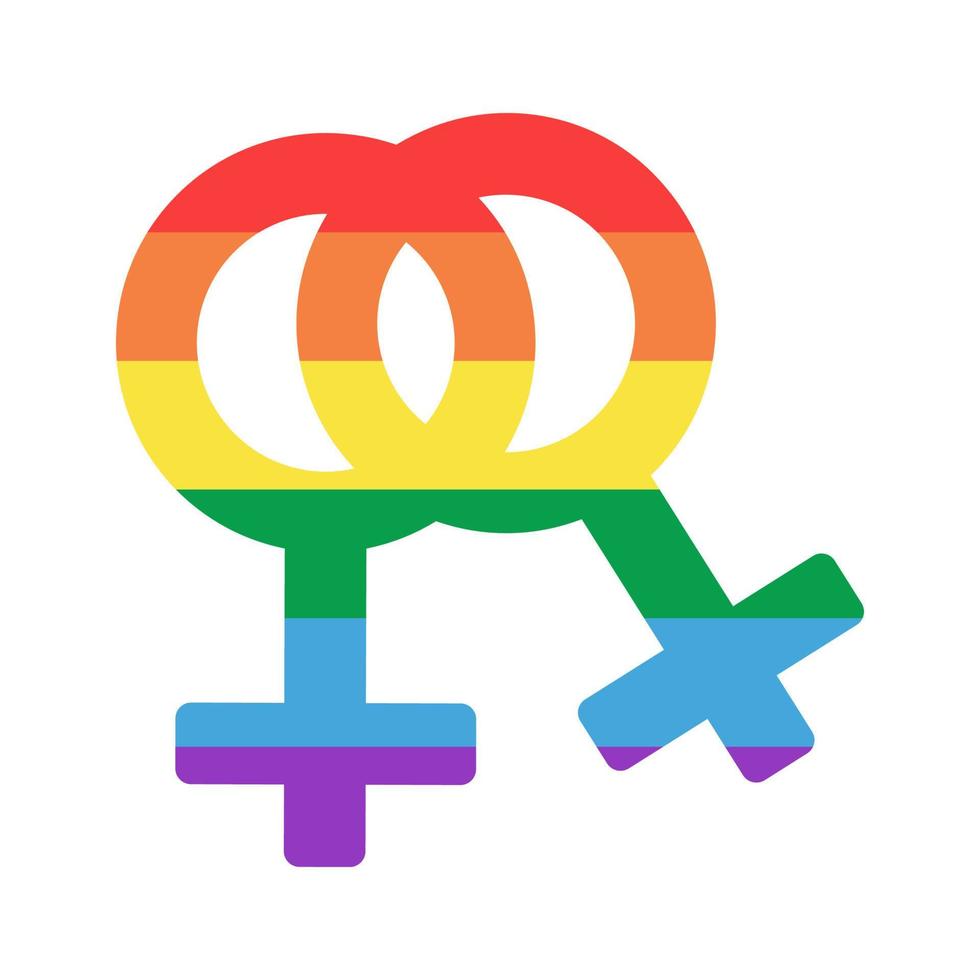 Gender sign of two men in a pair in the colors of the rainbow vector