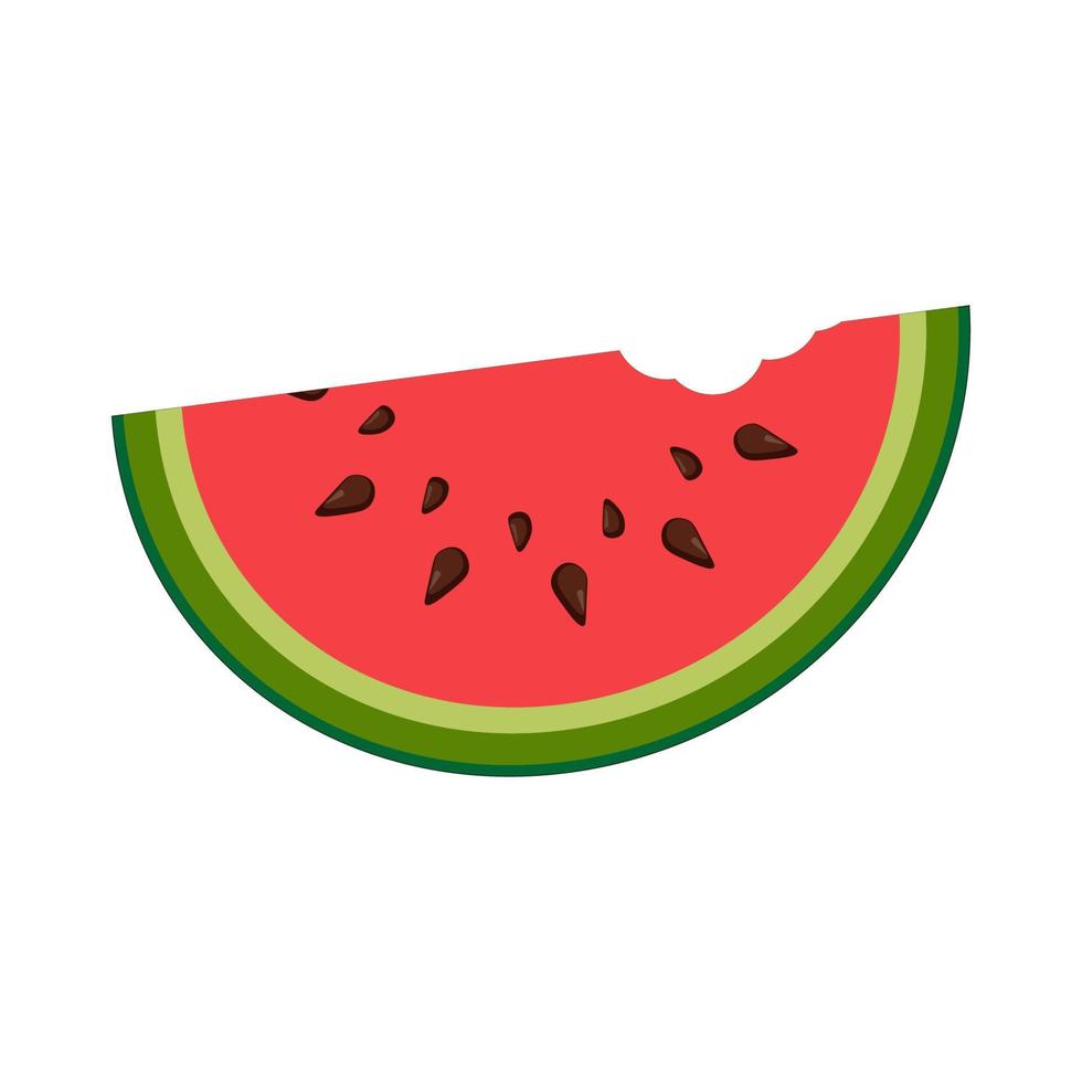 Vector illustration of juicy red bitten slice of watermelon