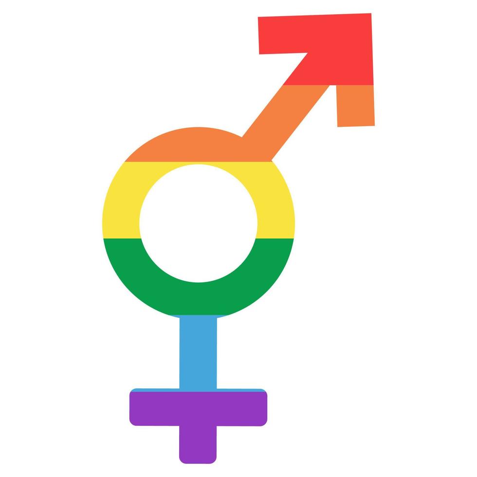 signo de género de hombre y mujer en colores del arco iris vector