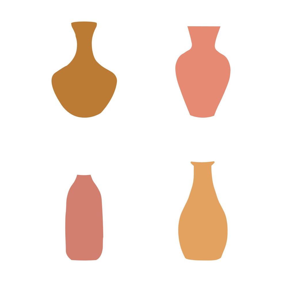 Set of boho vases with orange-pink shades. Boho style home decor vector